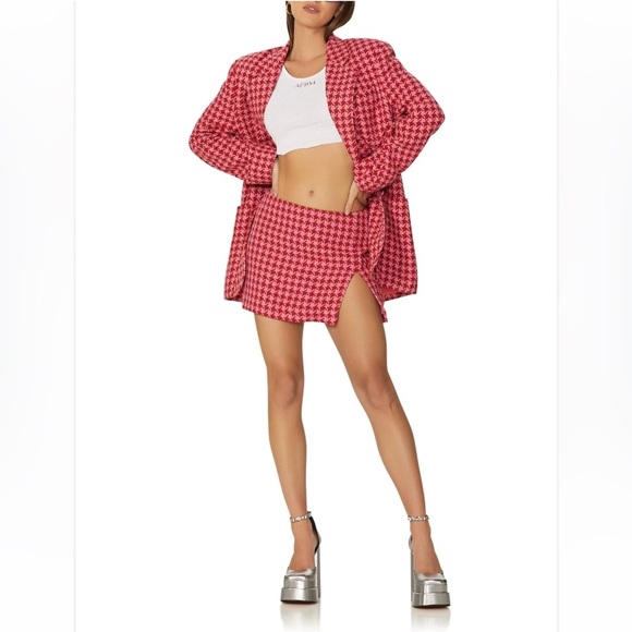 AFRM Melody micro Mini Skirt Size M Pink and Red, Lined slit tweed - Picture 2 of 11